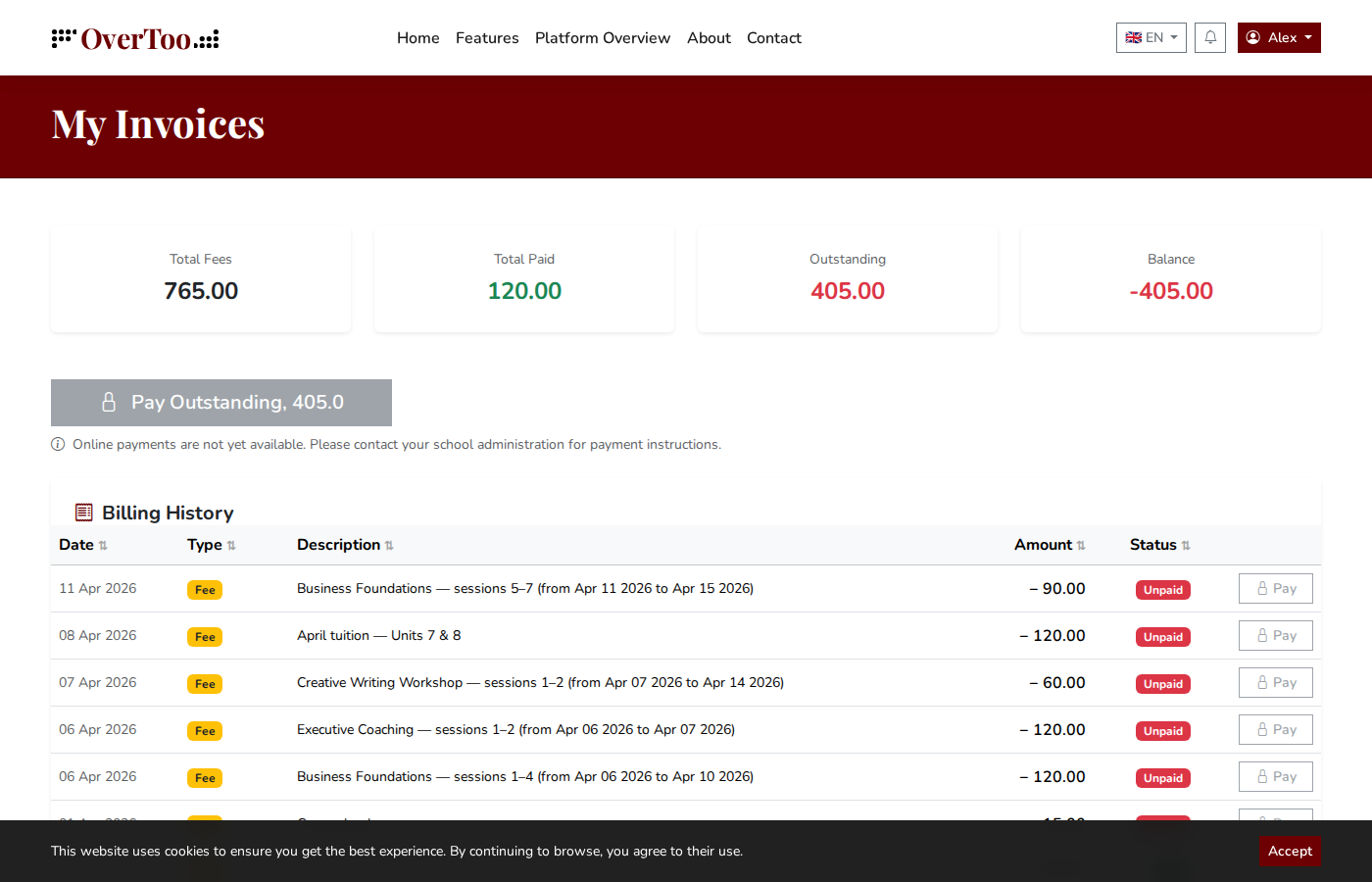 Student Invoices